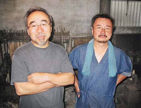 Yoshindo Yoshihara with Yoshikazu Yoshihara at their forge in 2006