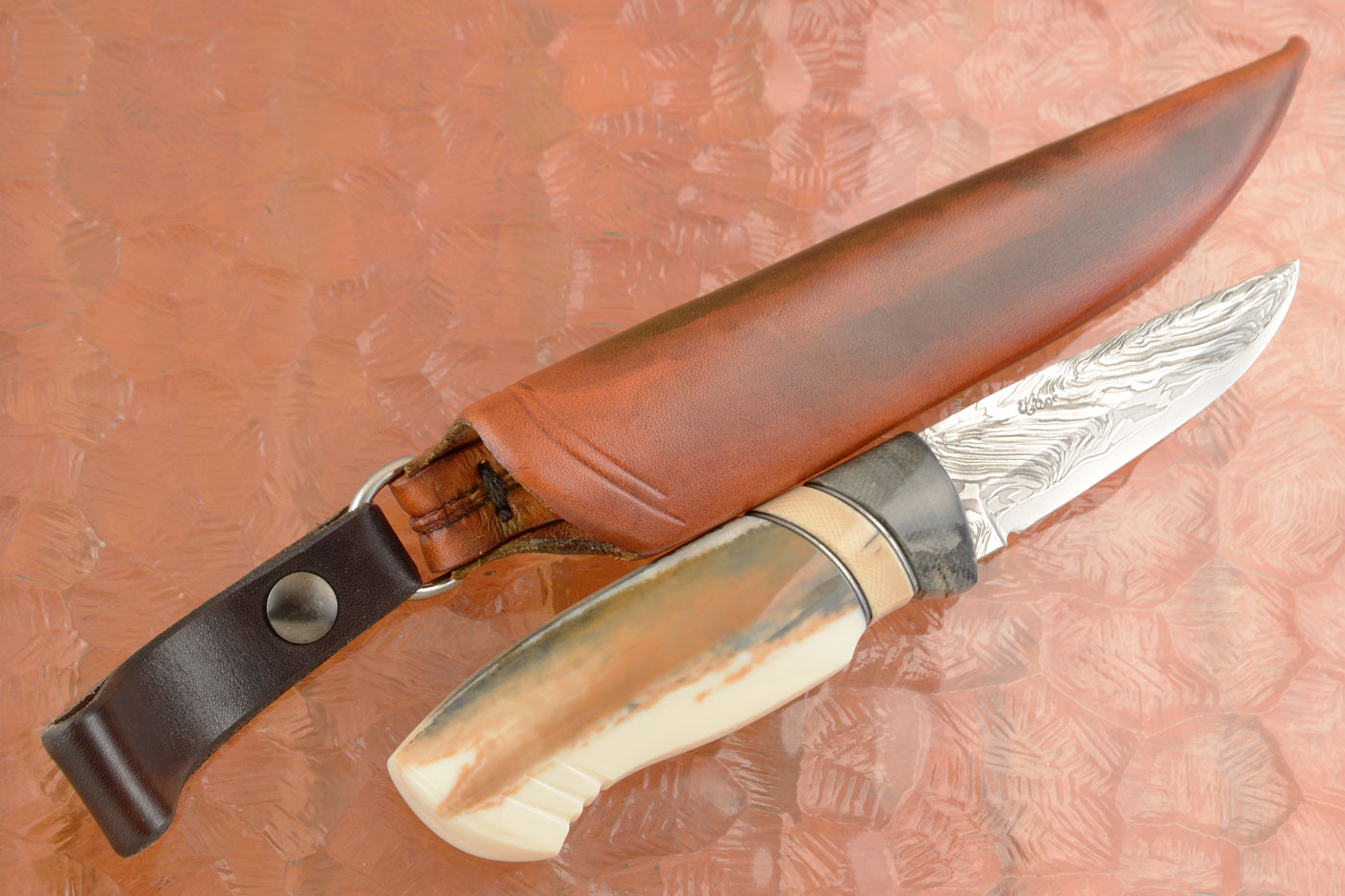Damascus San Mai Hunter with Ancient Walrus and Mammoth Ivory