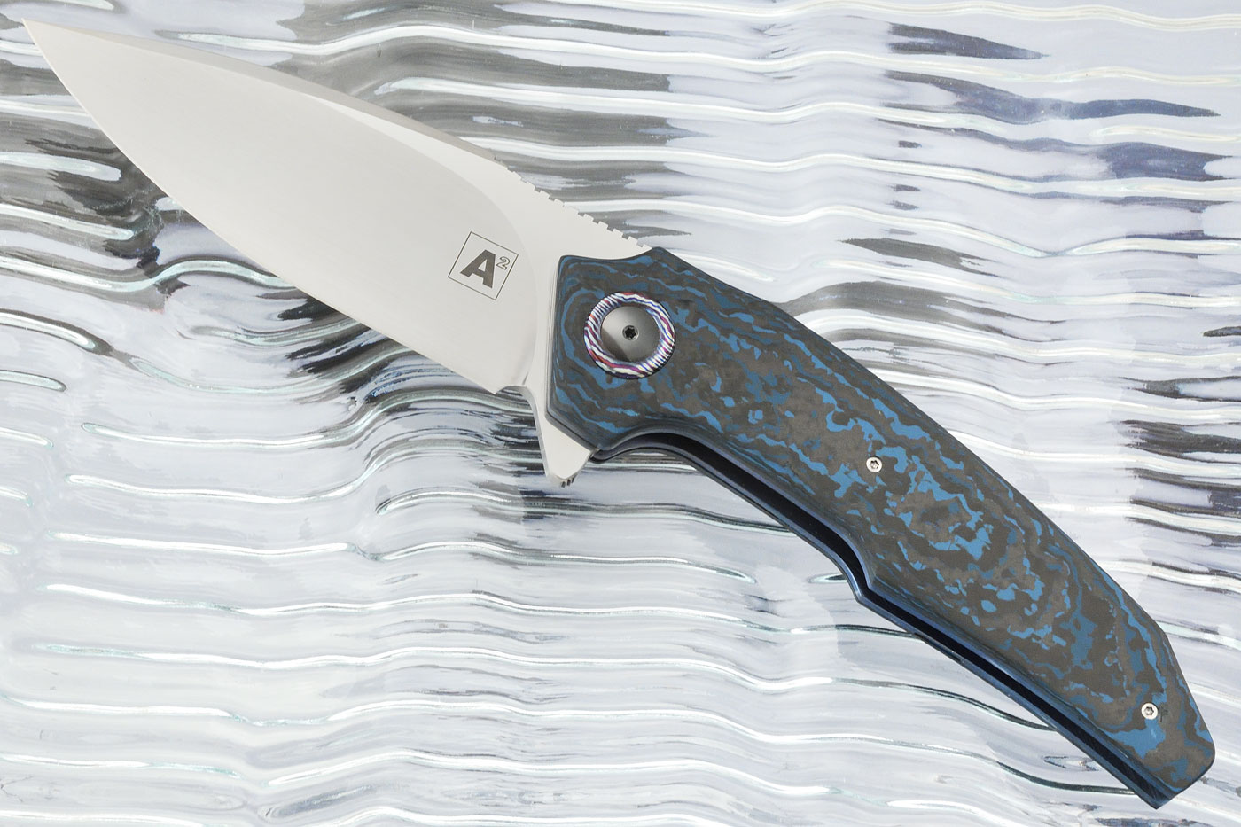 A6 Flipper with Arctic Storm FatCarbon, Timascus, and Zirconium (Ceramic IKBS) - CTS-XHP