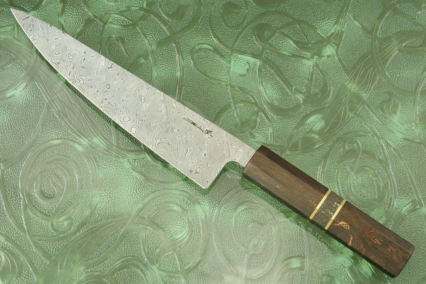 Damascus Chef's Knife (Gyuto) with Brain Coral FatCarbon, 8 Inch