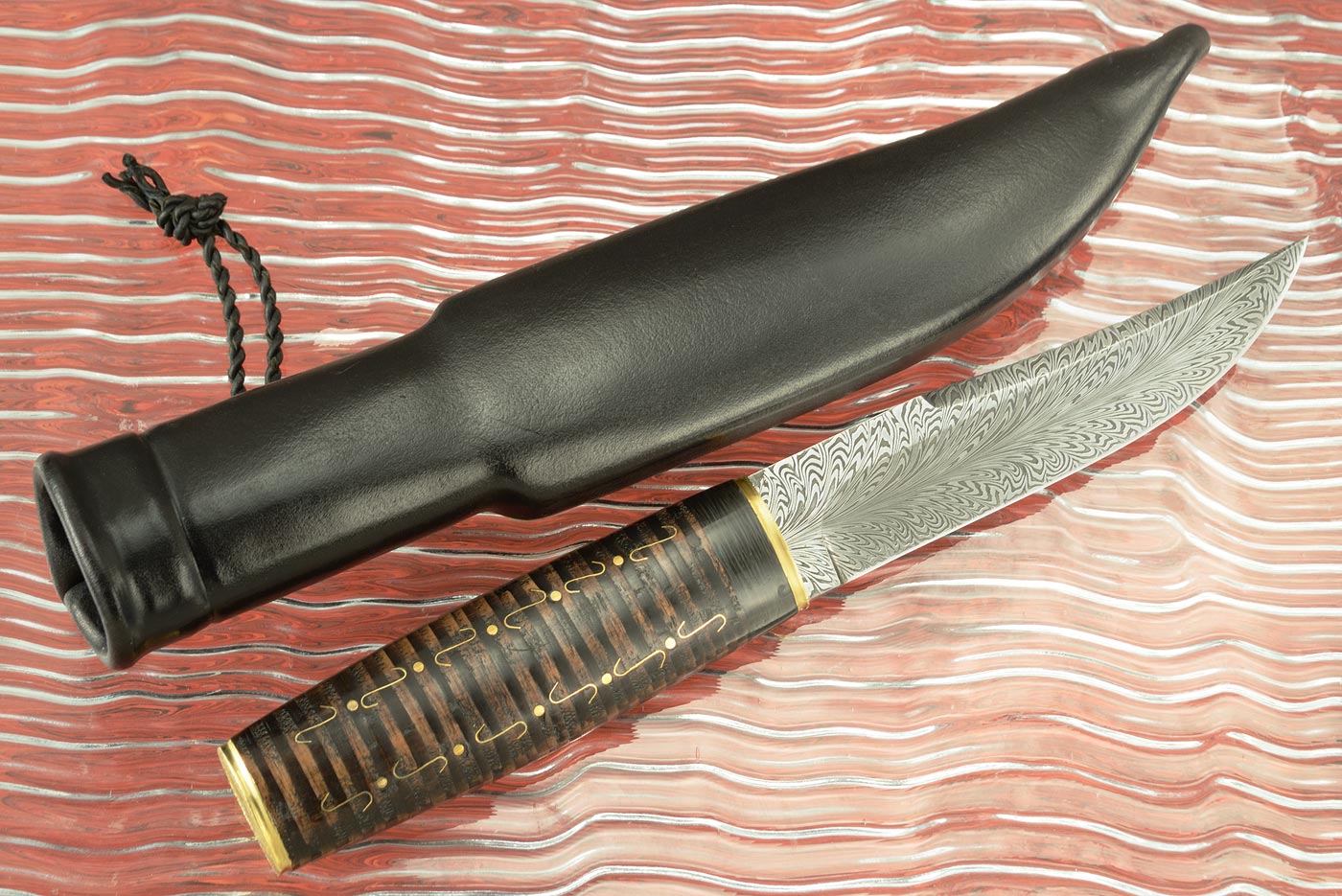 Feather Pattern Damascus Swedish Hunter with Stacked Birch Bark