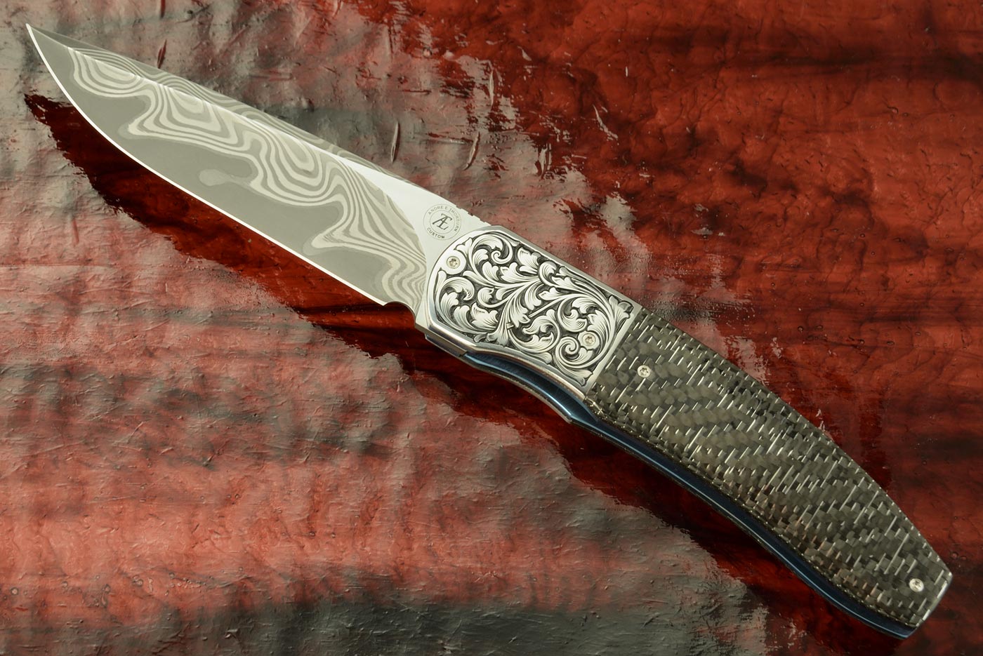 L54 Front Flipper with Damacore, Linear Silver Strike Carbon Fiber, and Engraved Stainless Steel (Ceramic IKBS)