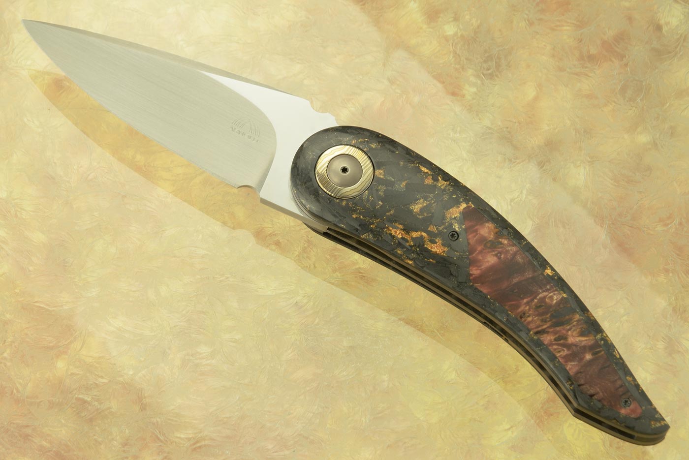 Tactical Front Flipper with Copperflake Shred Carbon Fiber and Maple Burl (IKBS) - M390