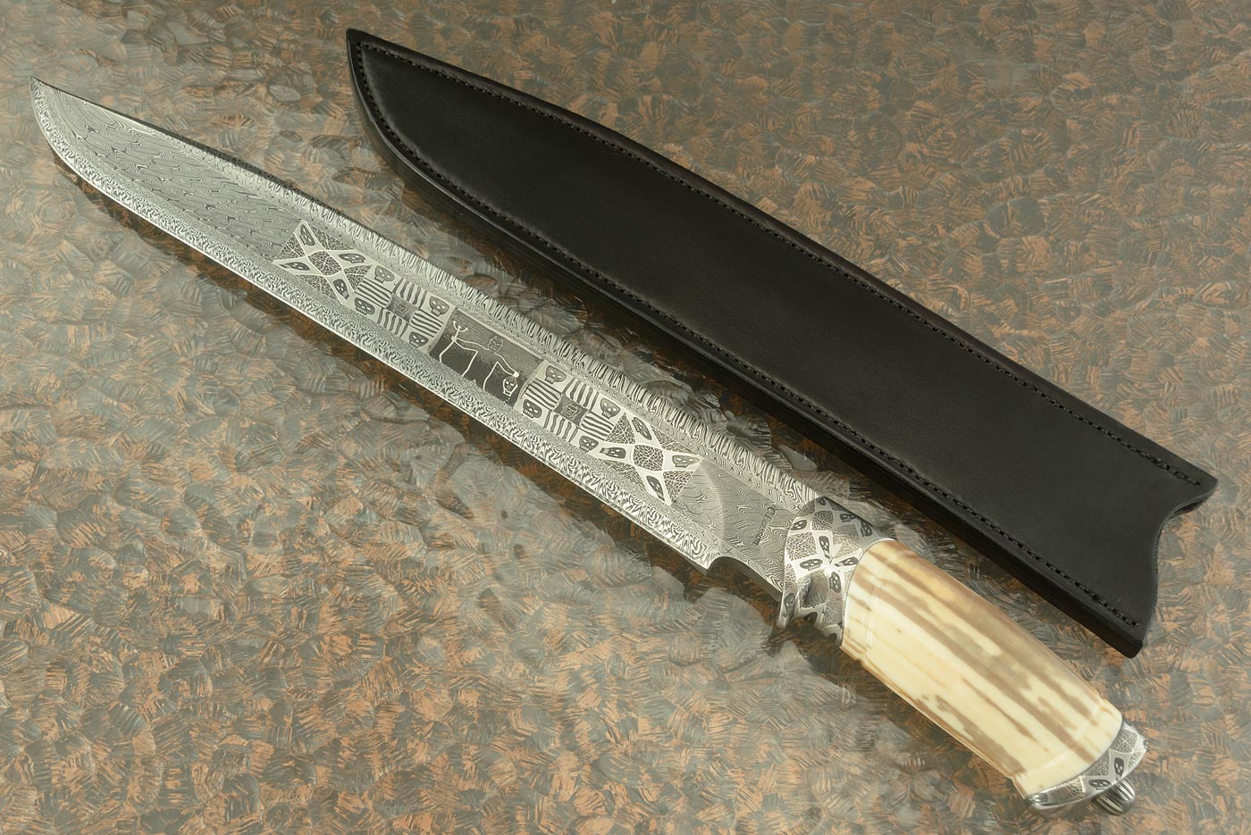 Devil Damascus Bowie with Walrus Ivory