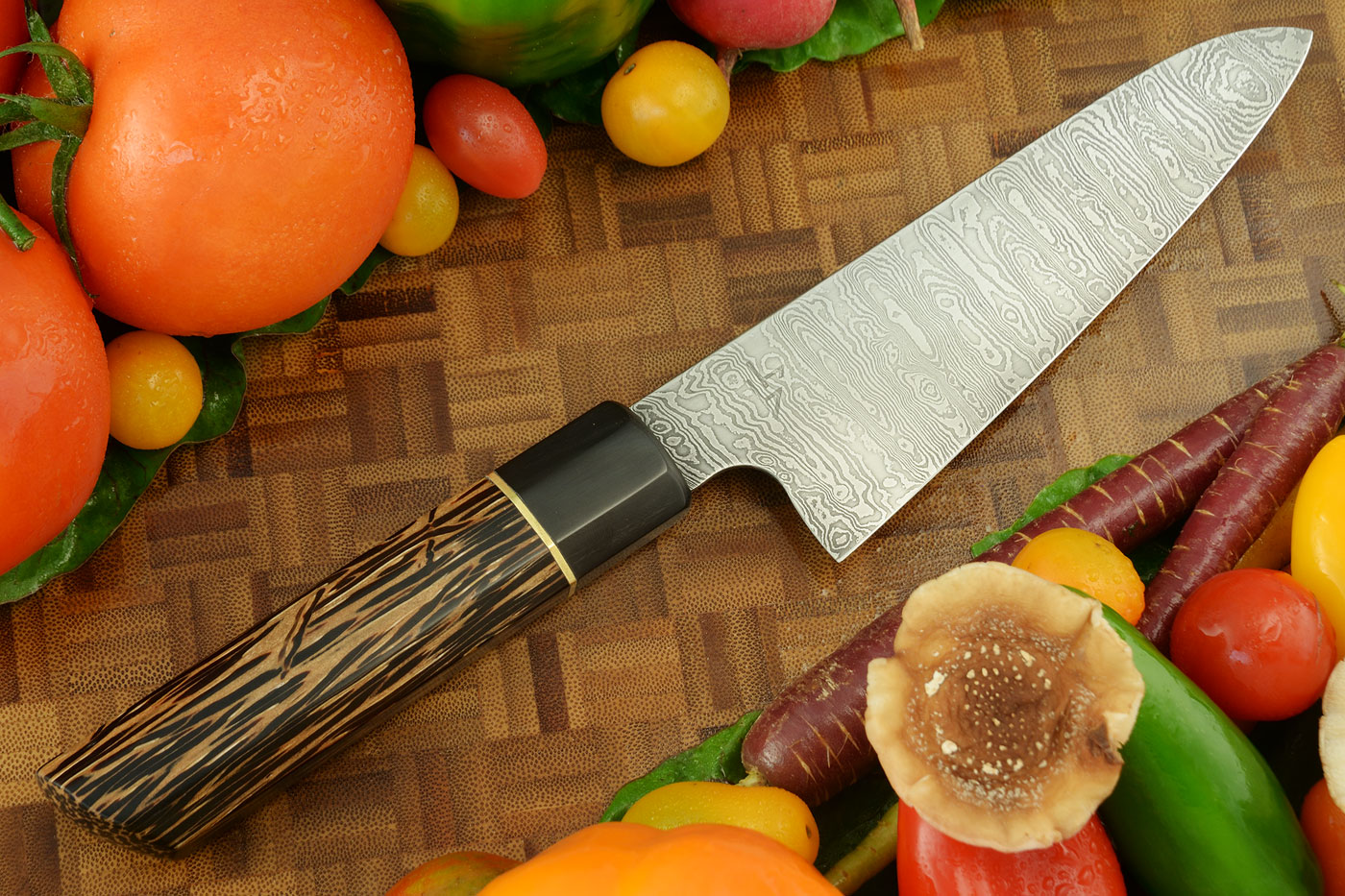 Damascus Chef's Knife (Gyuto) with Black Palm - 6 in.
