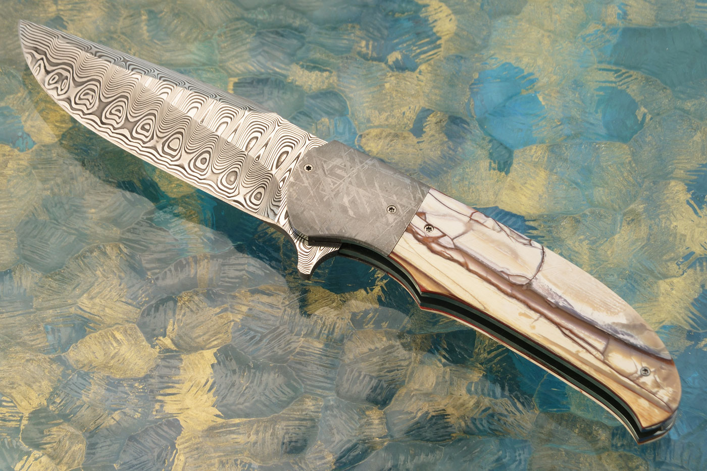 LL-SS Flipper with Mammoth Ivory, Damascus, and Meteorite (Ceramic IKBS)
