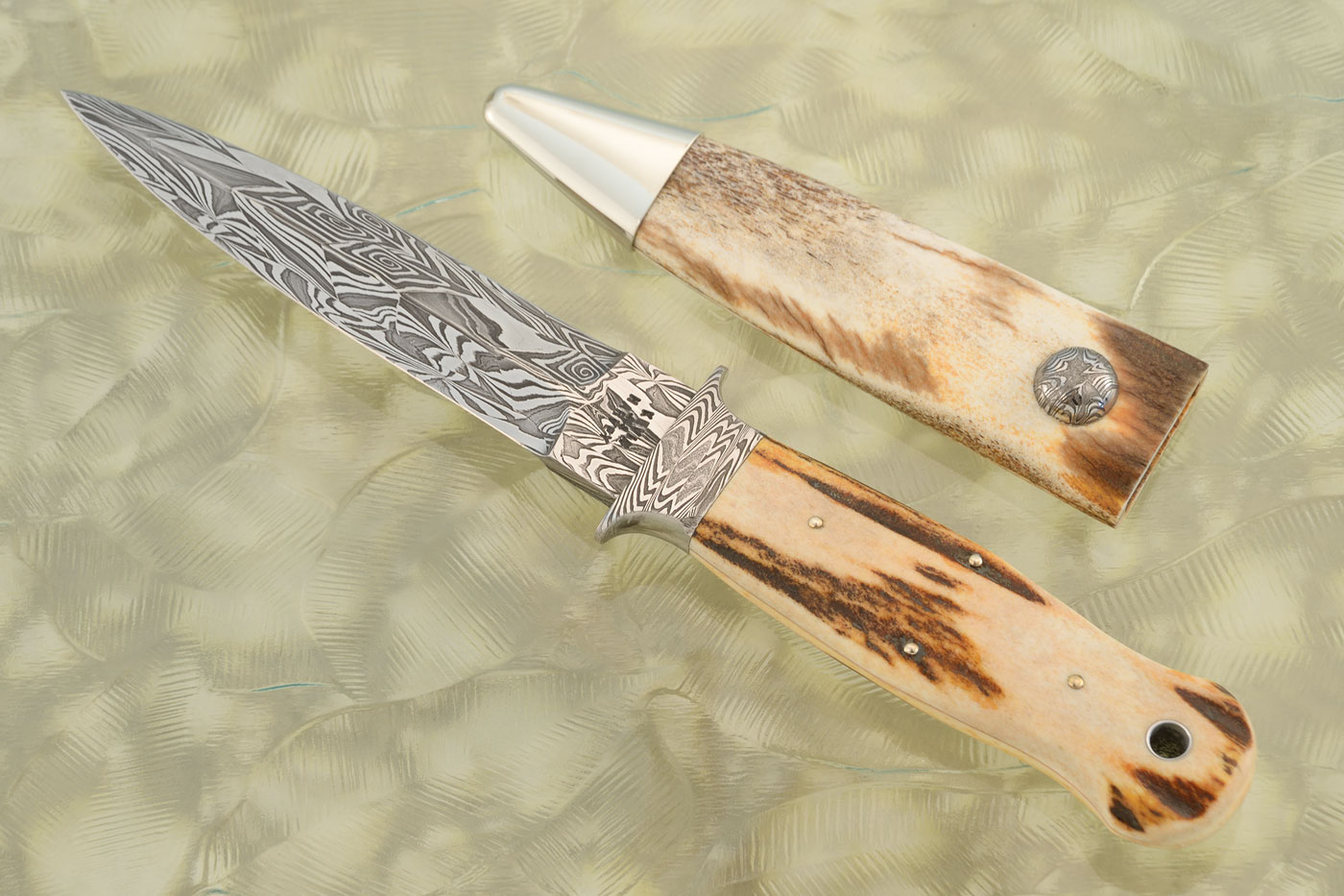 Damascus Boot Dagger with Stag