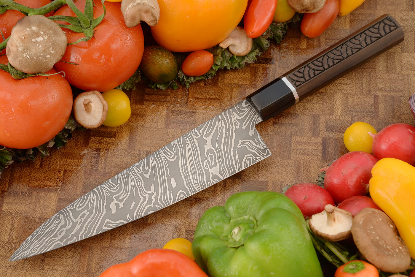 Damascus Chef's Knife (Gyuto) with Macassar Ebony (7-3/4 in.)