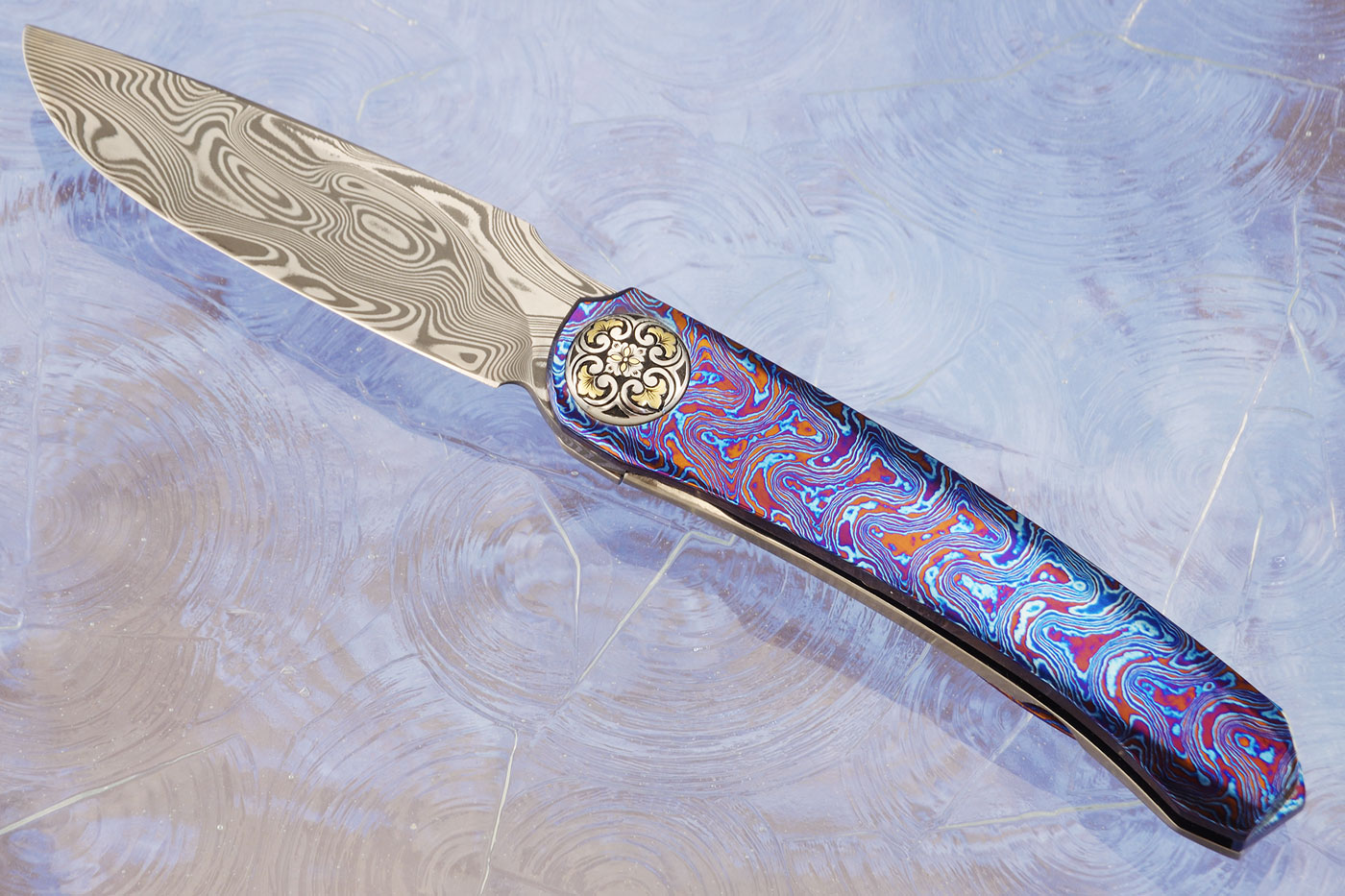 Engraved Boudicca Full Dress Front Flipper with Damasteel and Timascus (Ceramic IKBS)