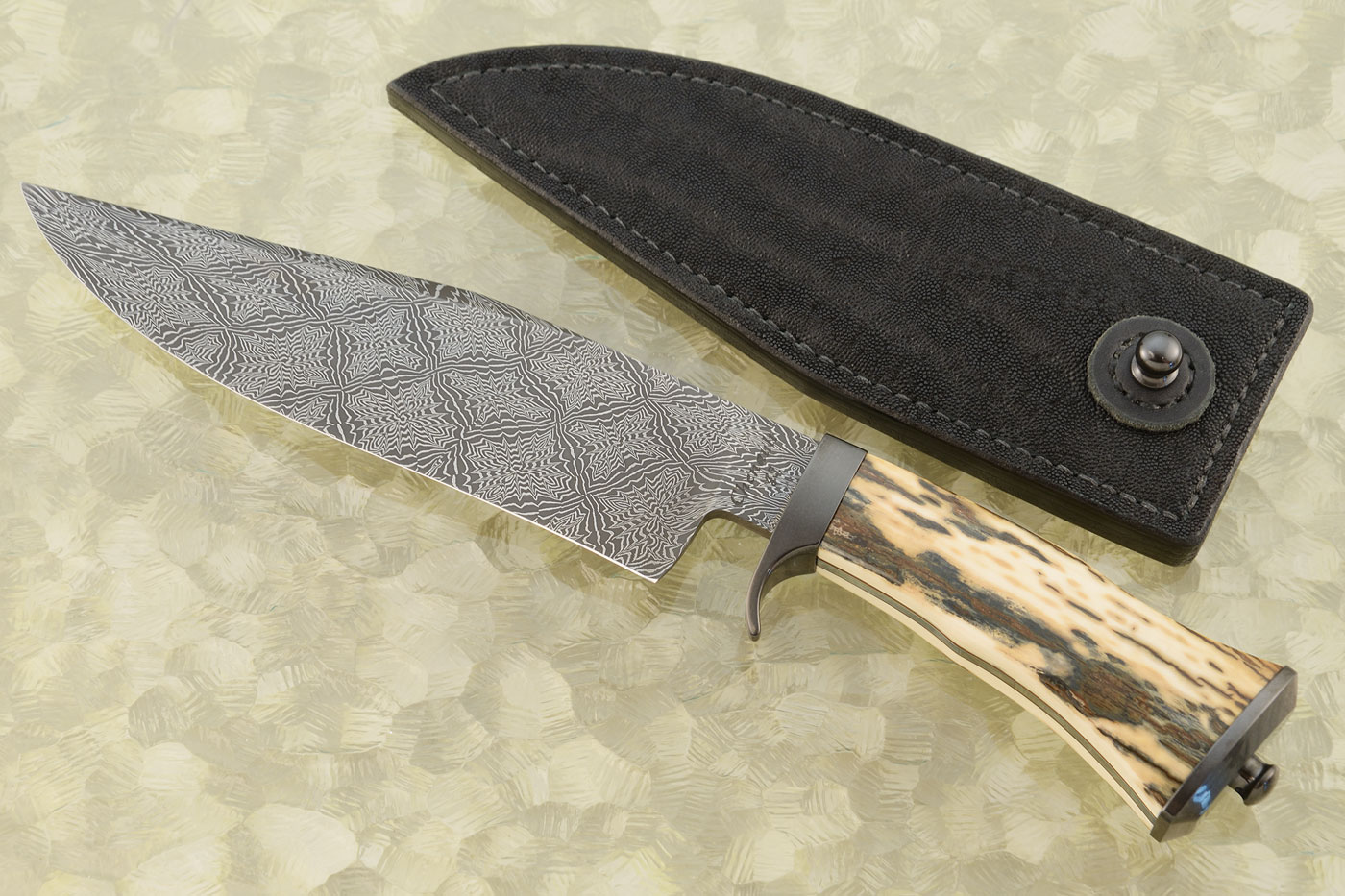 Mosaic Damascus Bowie with Mammoth Ivory and Zirconium