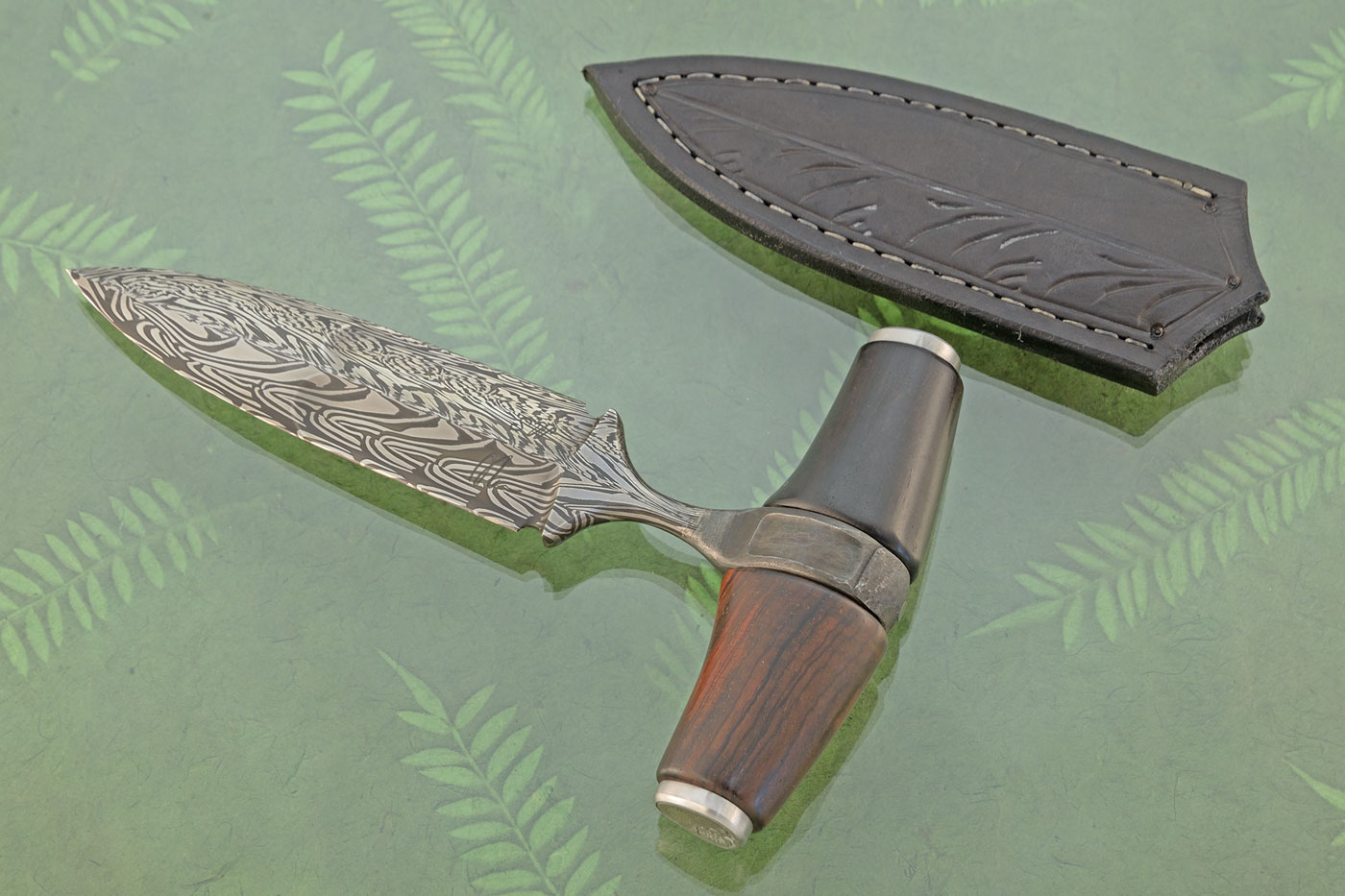 Damascus Push Dagger with Kingwood and African Blackwood