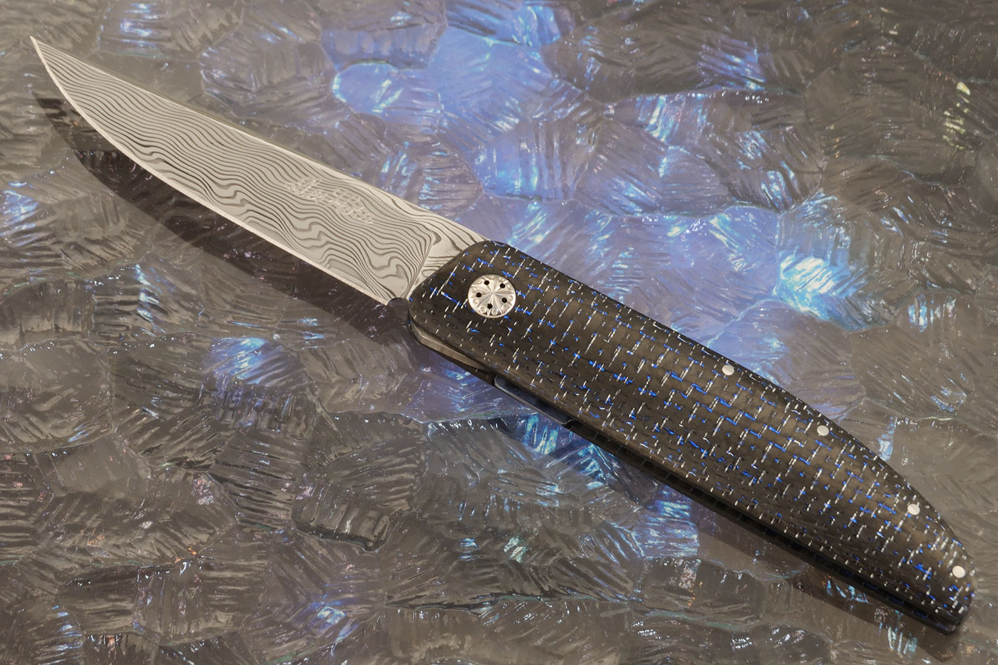 Model 450 Ultra-Light with Damasteel and Blue/Silver Carbon Fiber