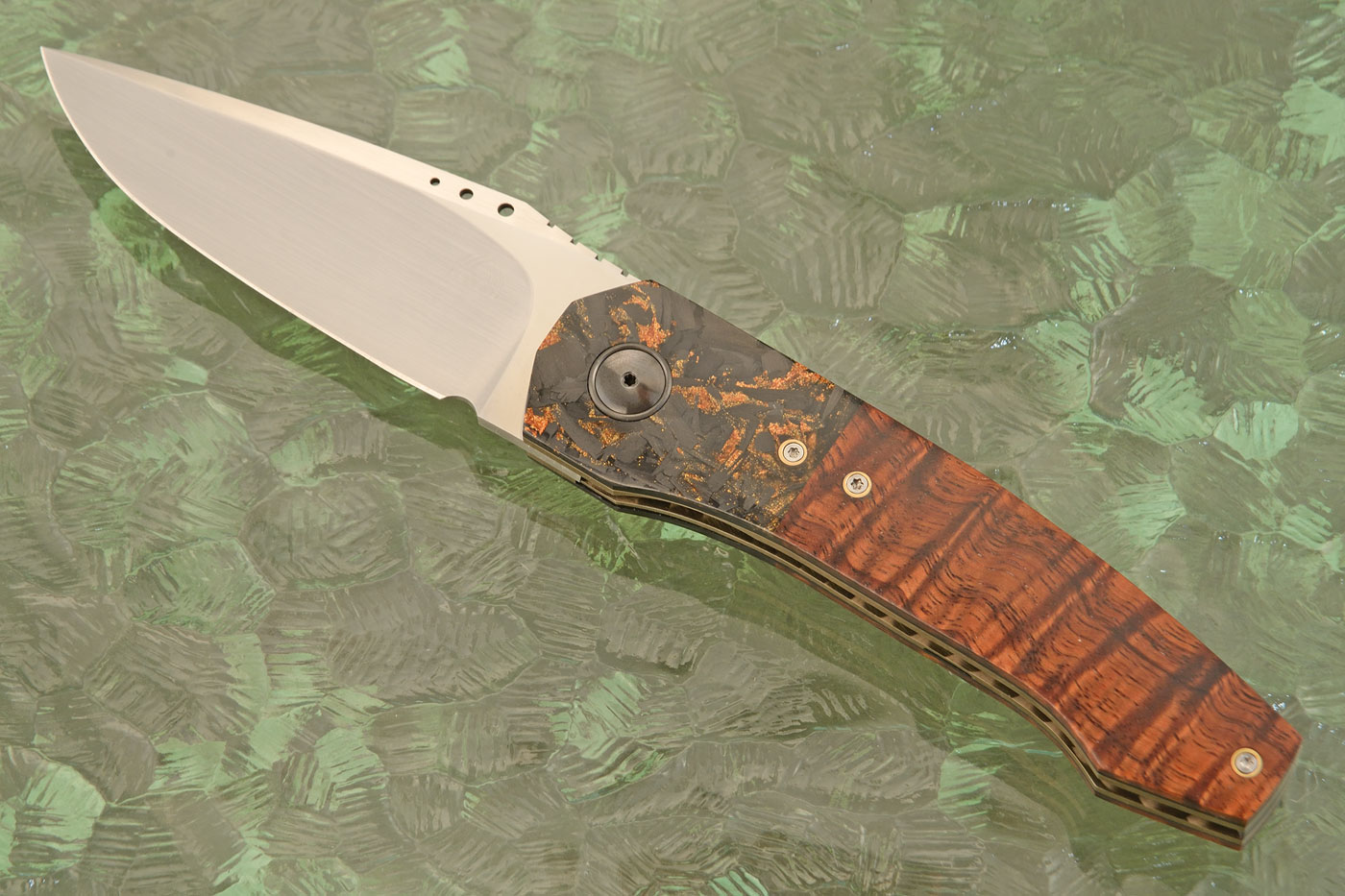 Coffin Front Flipper with Curly Koa and Copperflake Shred Carbon Fiber (IKBS) - M390
