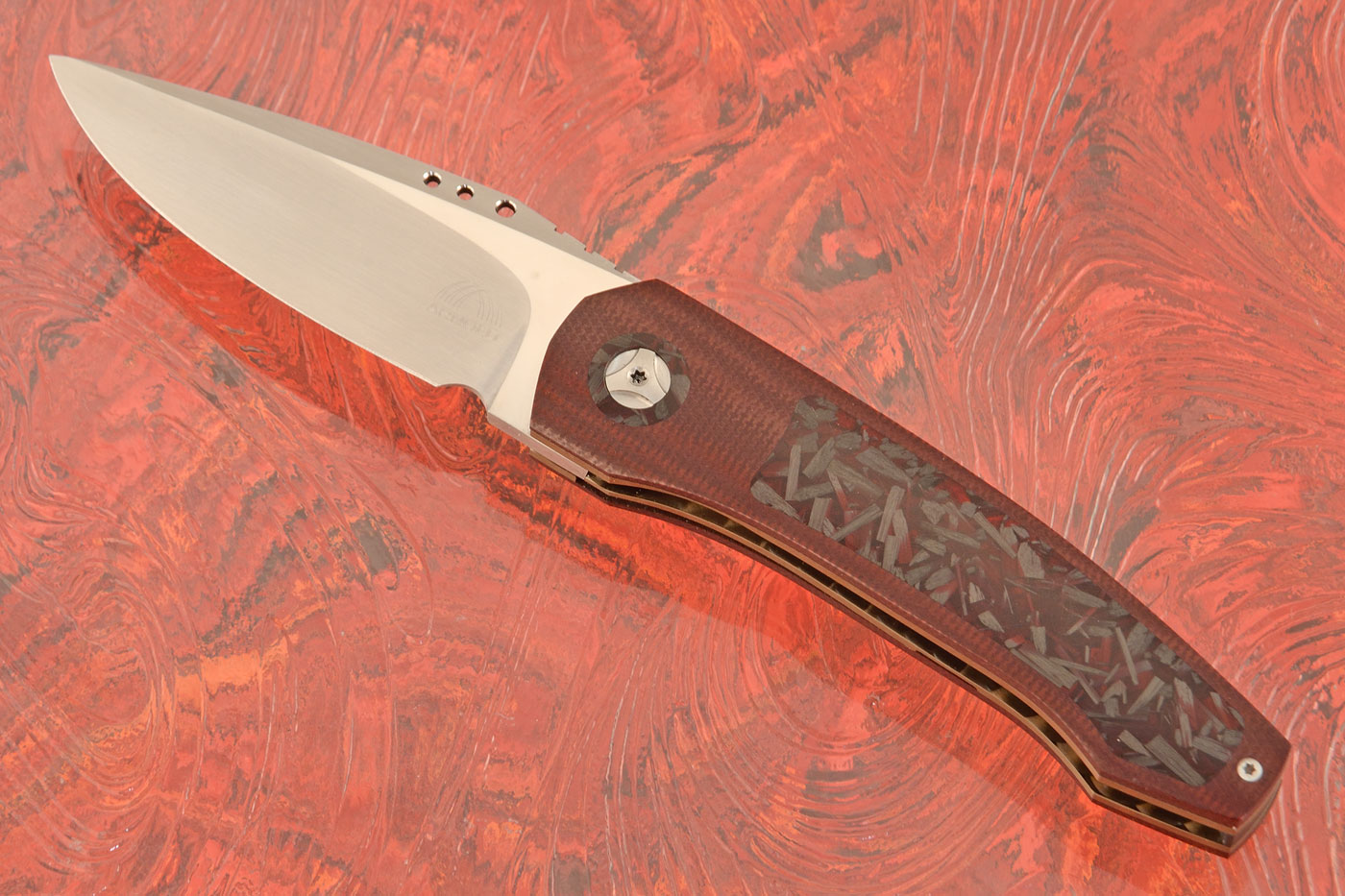 Coffin Midi Front Flipper with Burgundy Micarta and Shred Carbon Fiber (IKBS) - M390