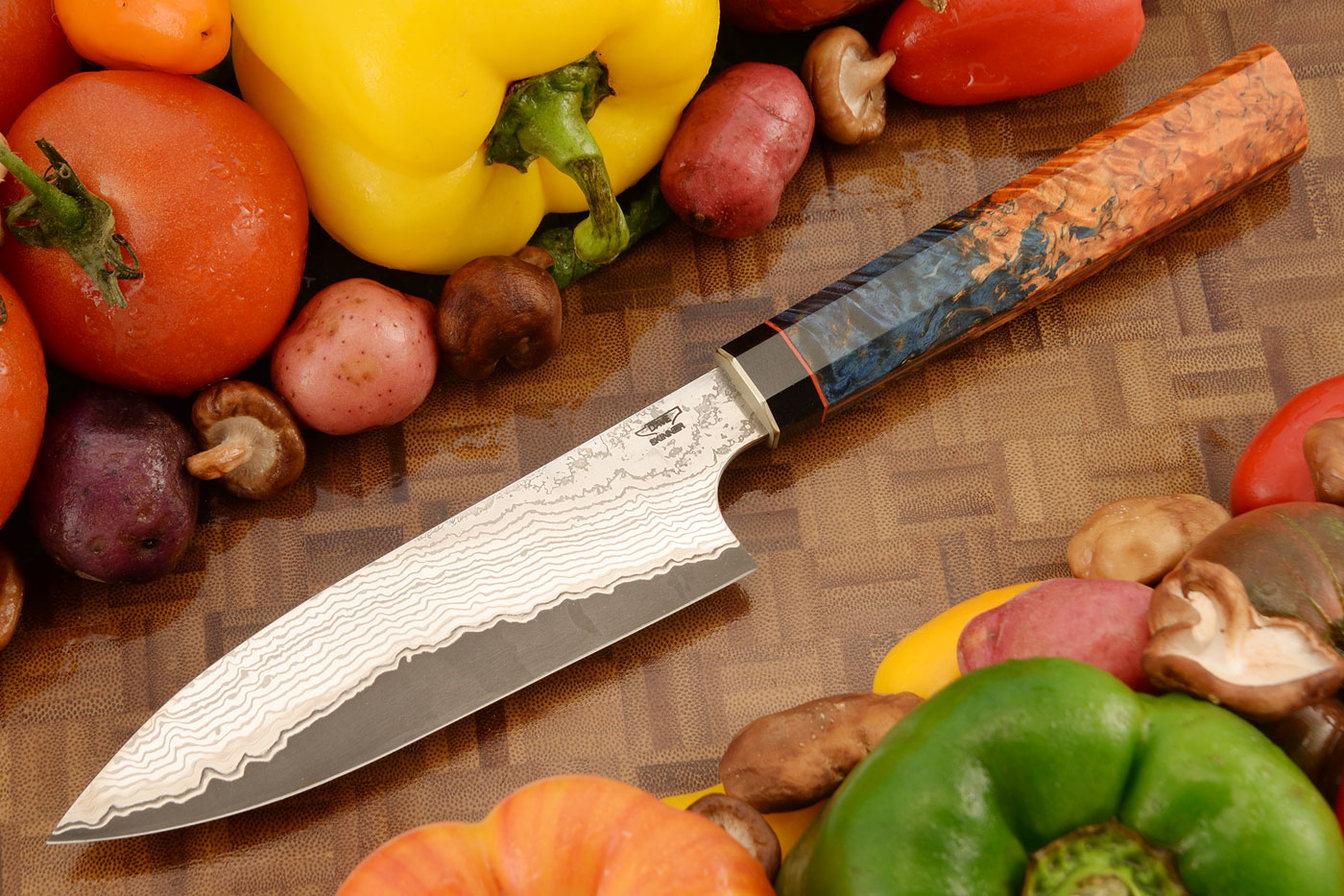 Chef's Knife (Petit Gyuto) with Masur Birch (5-1/2 in.) - VG10 San Mai Damascus