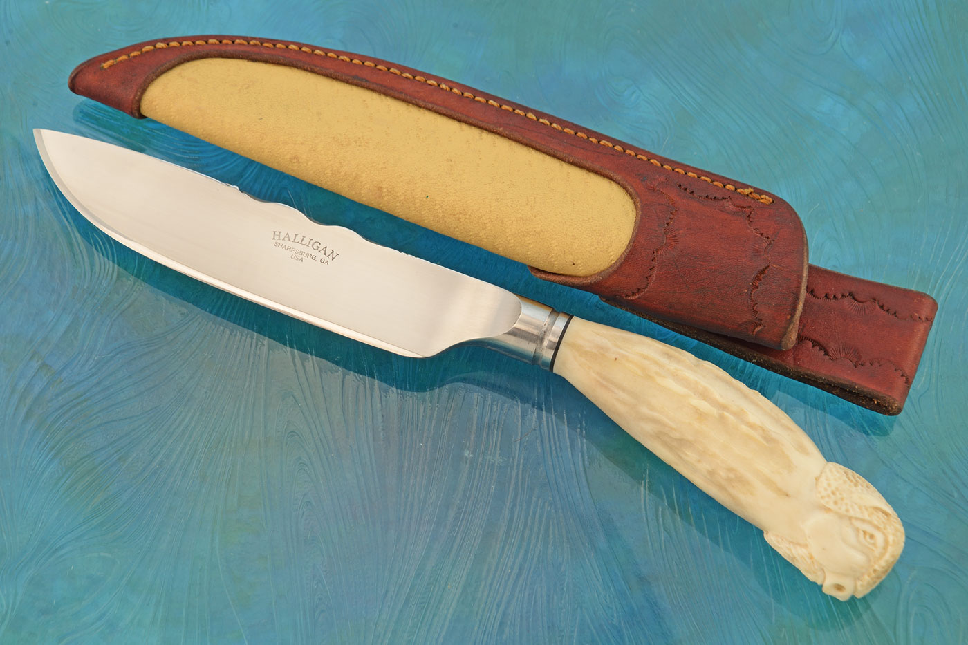 Integral Field Knife with Carved Moose Antler