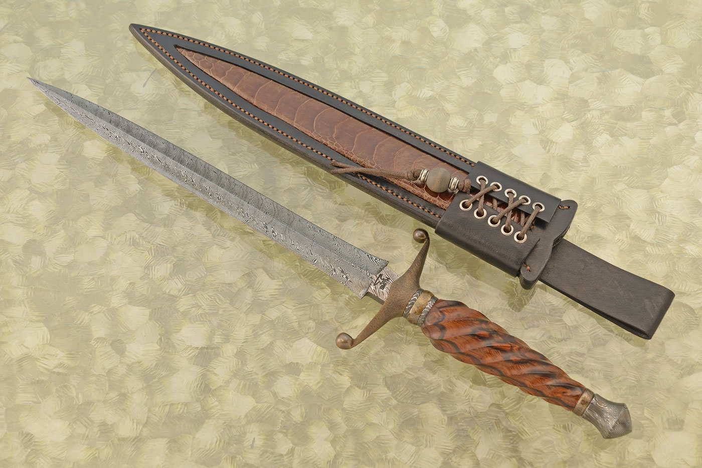 Damascus Dagger with Fluted Ironwood