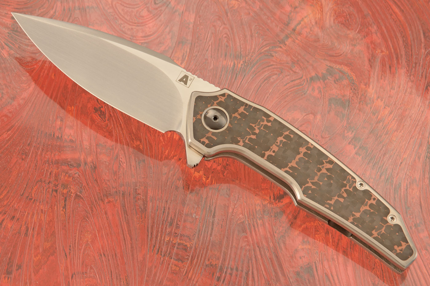 A6 Middi Interframe Framelock Flipper with Copper Snakeskin FatCarbon (Ceramic IKBS) - M390