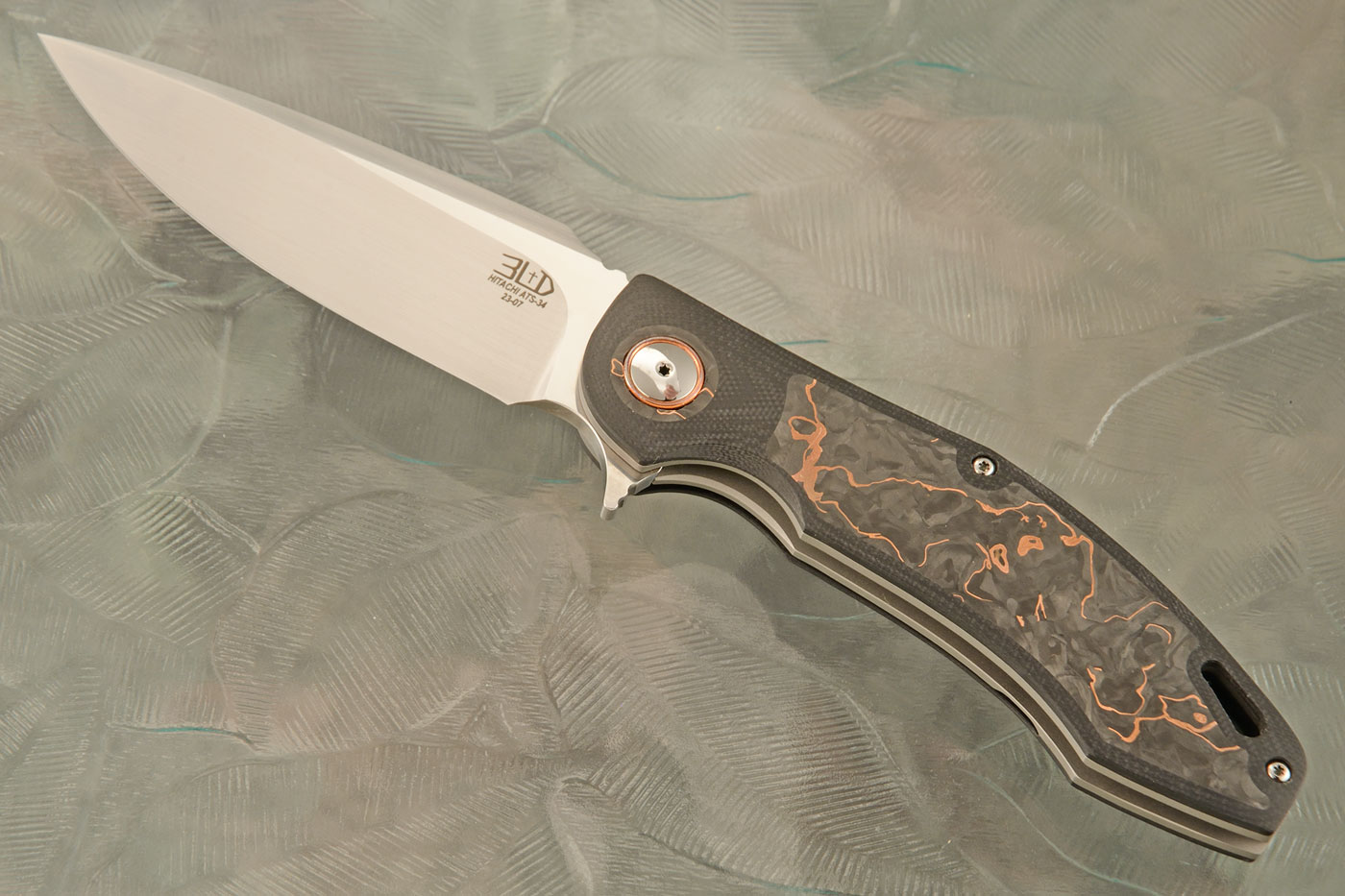 H4 Flipper with Black G10 and Marble Copper Carbon Fiber - ATS-34