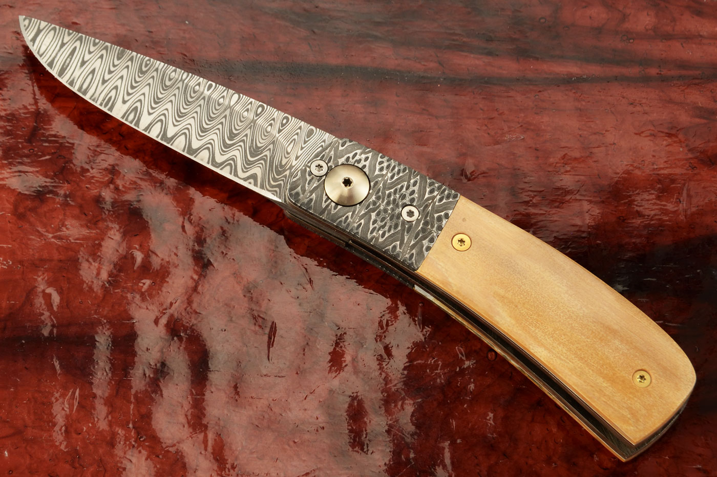 LL-E Front Flipper with Damascus and Mammoth Ivory (Ceramic IKBS)