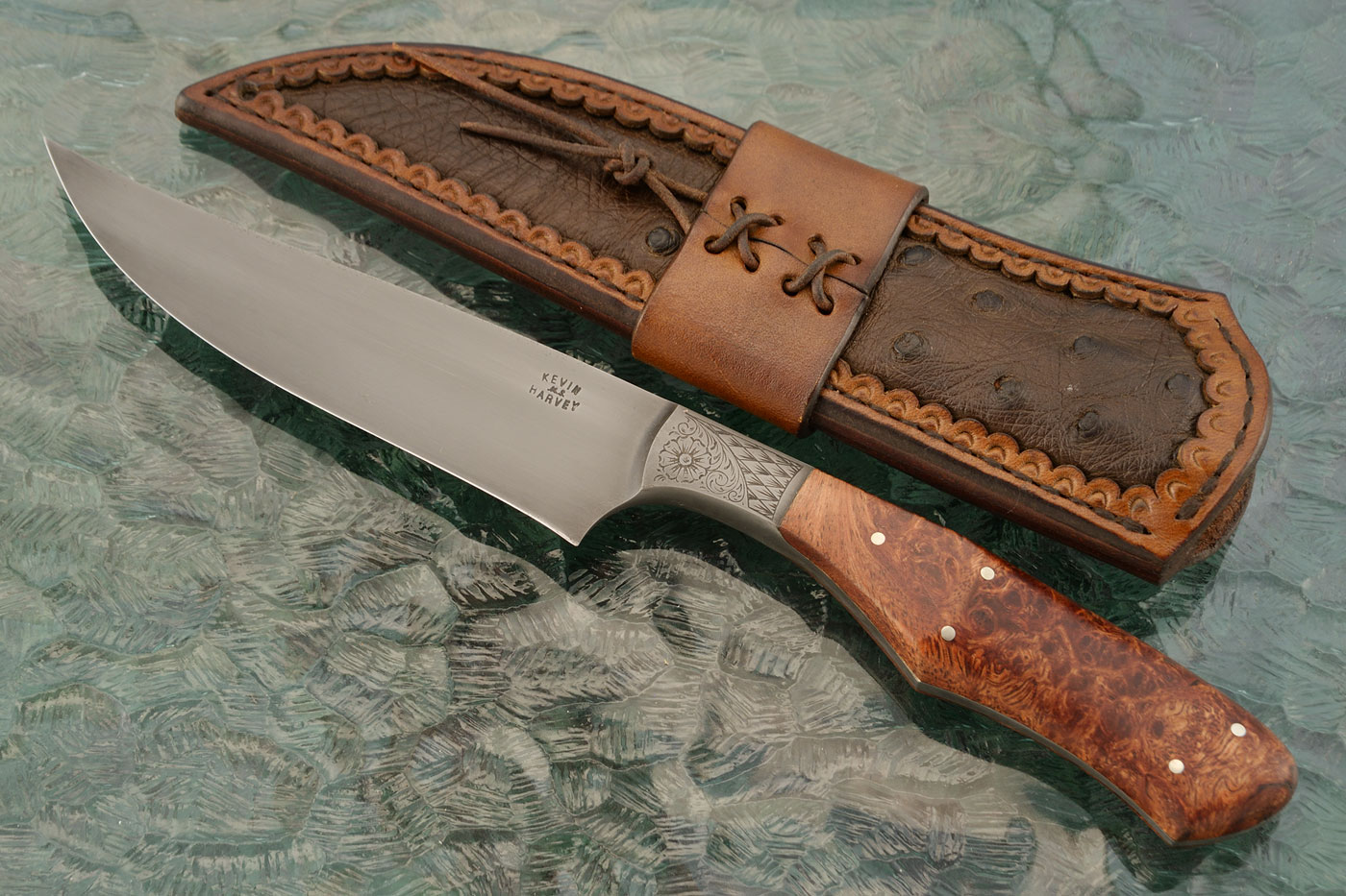 Engraved Trailing Point Integral Utility with African Wattle Burl