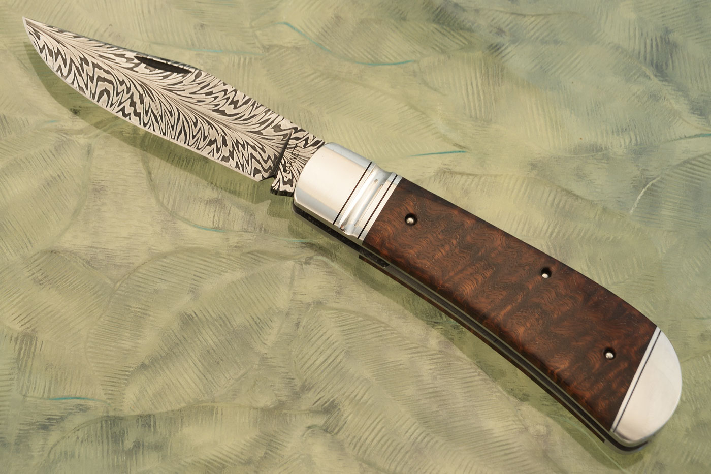 Lanny's Clip Slipjoint with Feather Damascus and Ringed Gidgee