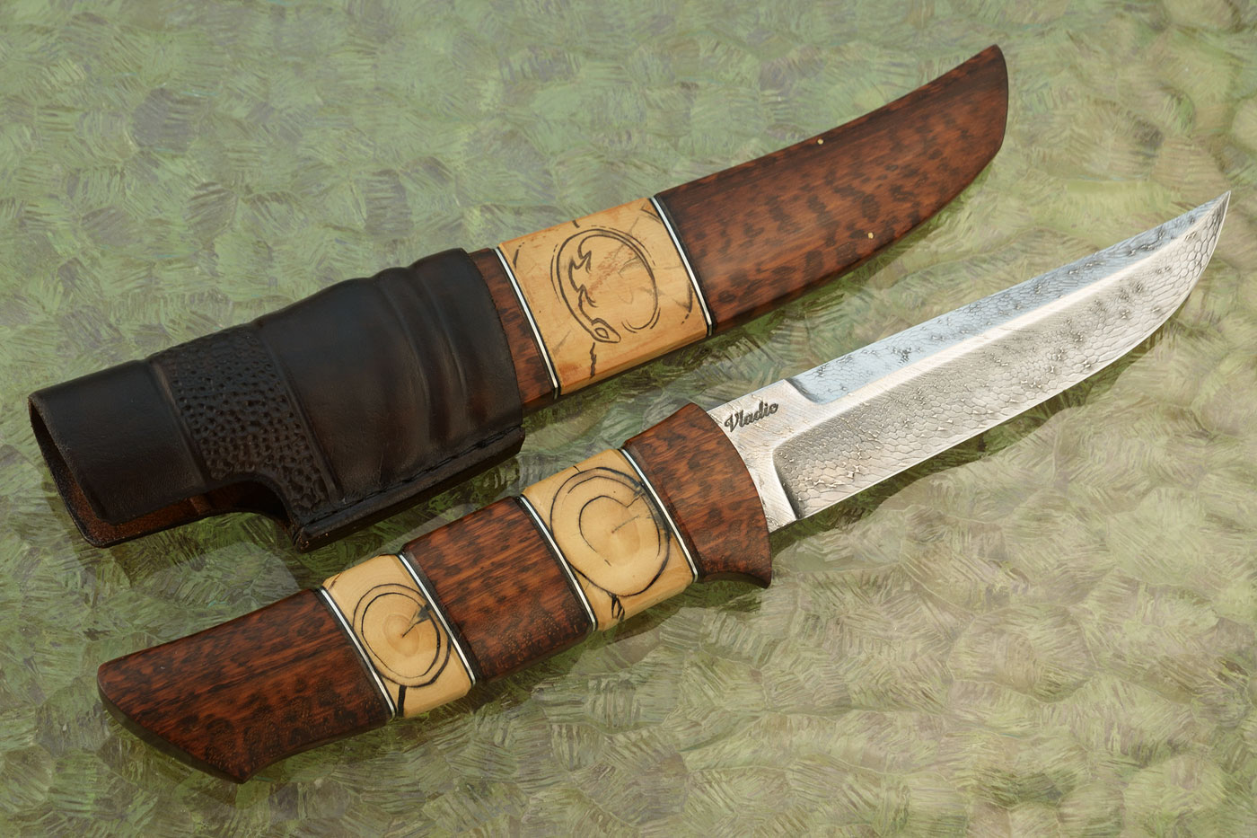 Damascus Tanto with Snakewood and Mammoth Ivory