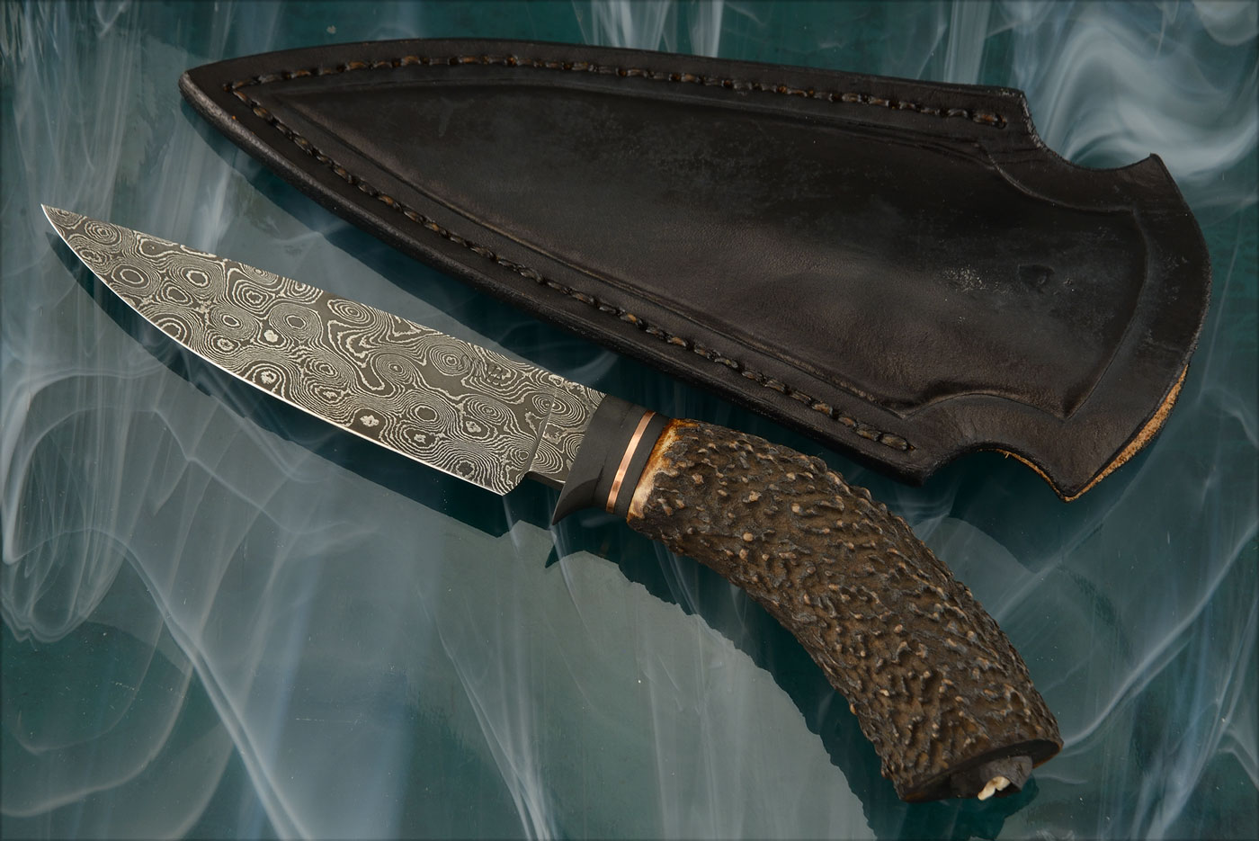 Raindrop Damascus Hunter with Stag