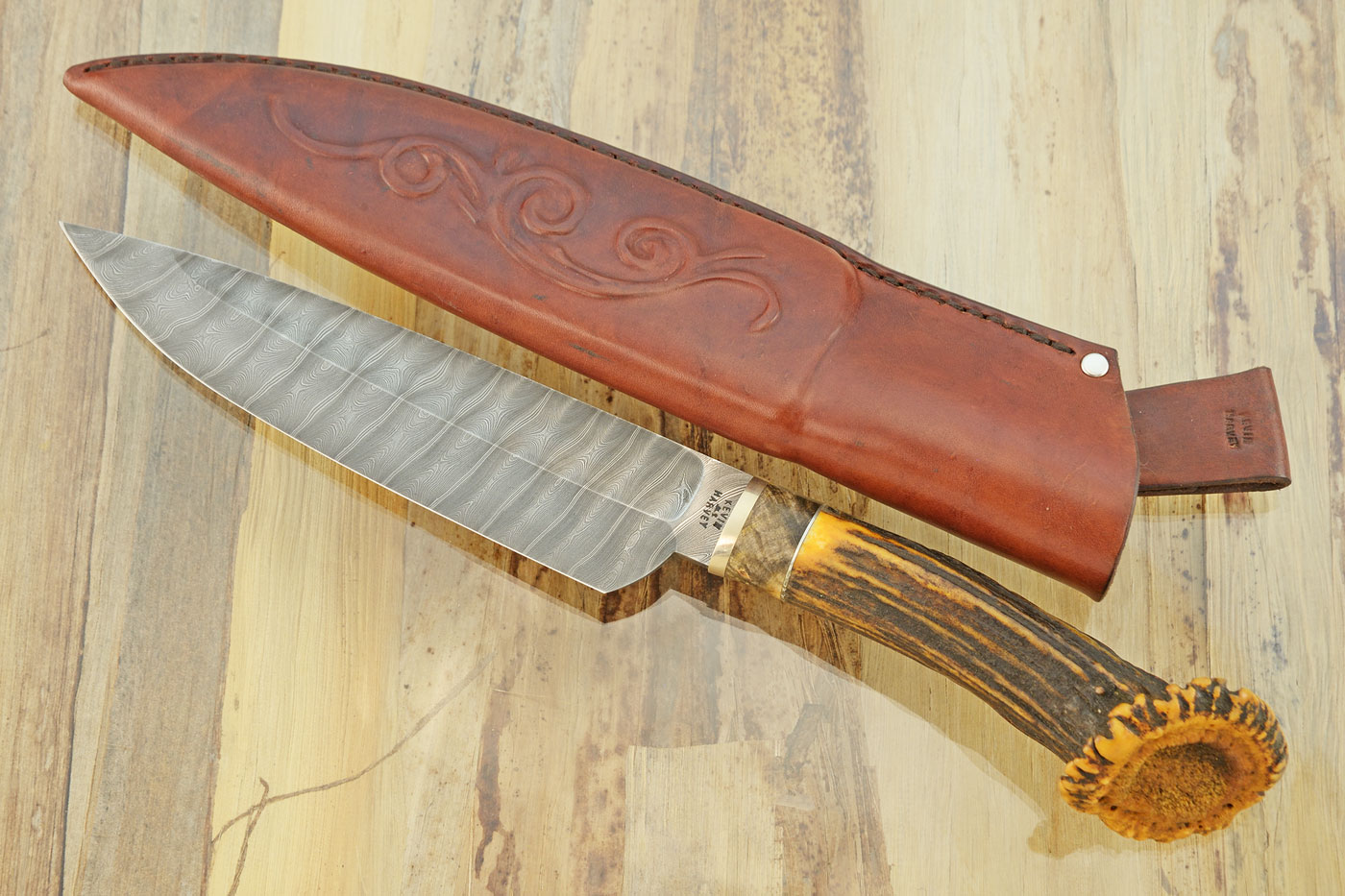 Damascus Utility with Stag Crown