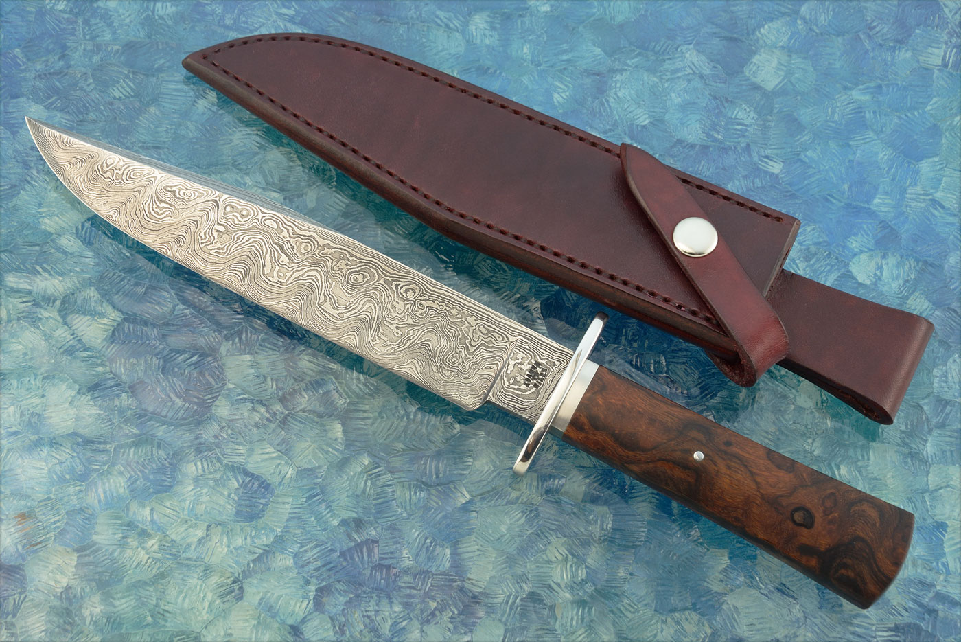 Damascus Ranch Hand Bowie with Ironwood