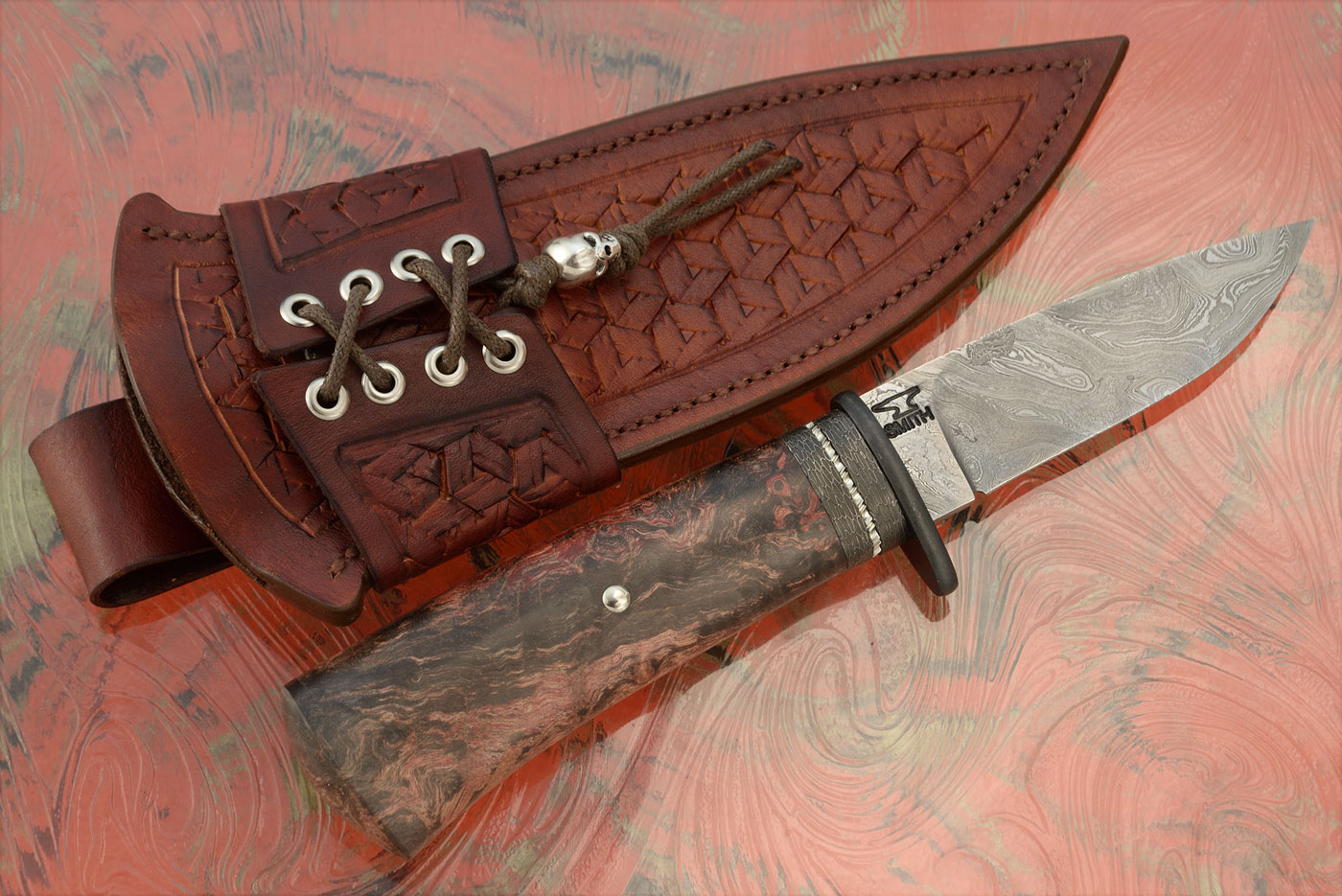 Damascus Drop Point Hunter with Spalted Maple Burl