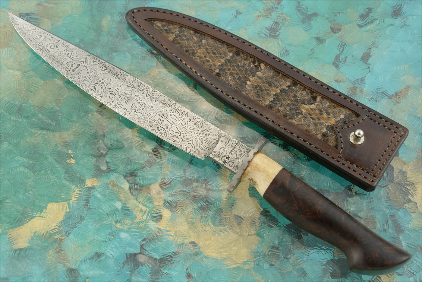 Damascus Bowie with Ironwood