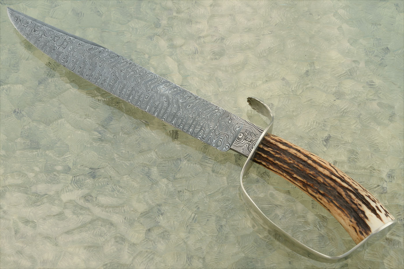 Damascus D-Guard Bowie with Stag