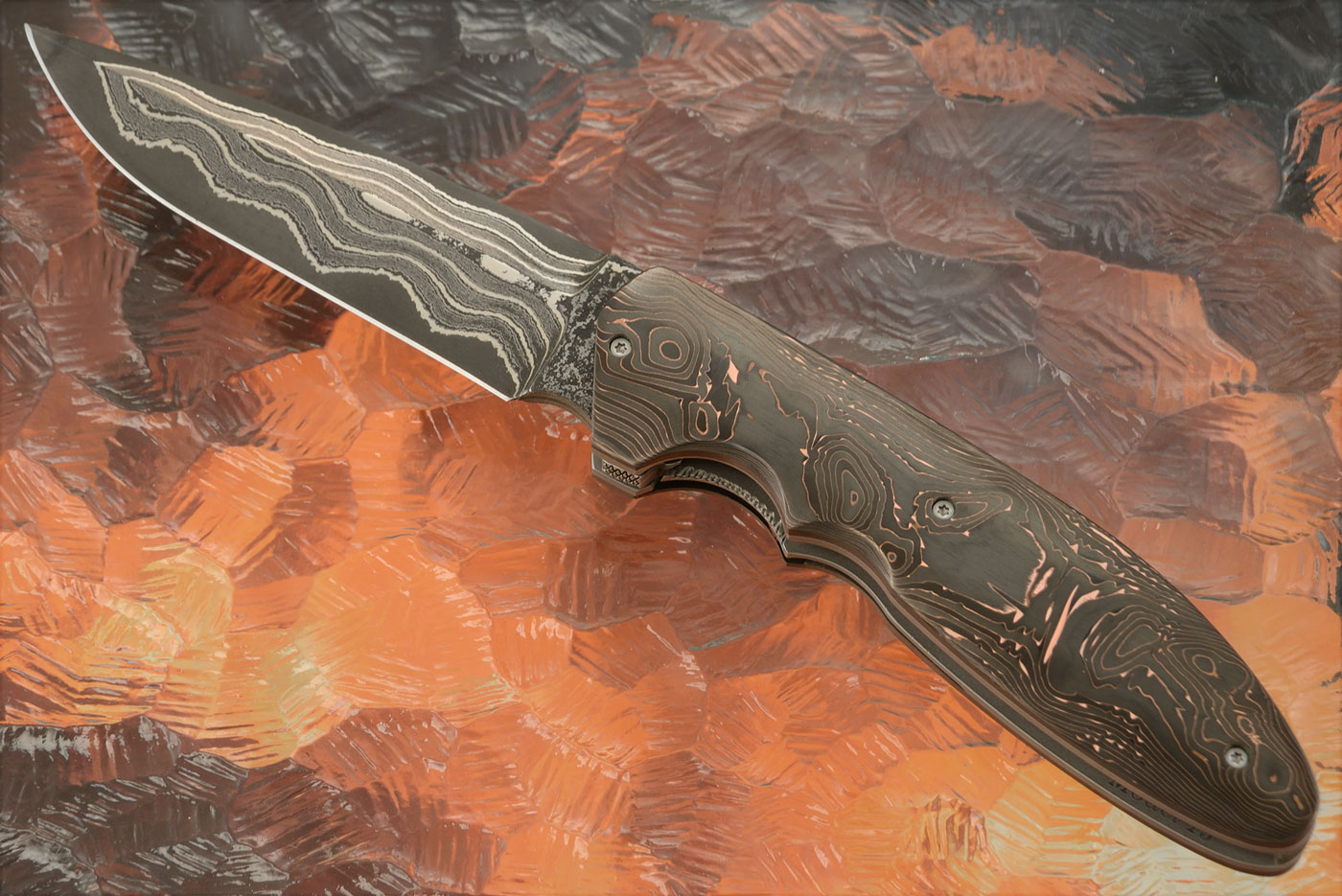 Model 15 Flipper with San Mai Damascus and Death Valley Carbon Fiber (IKBS)