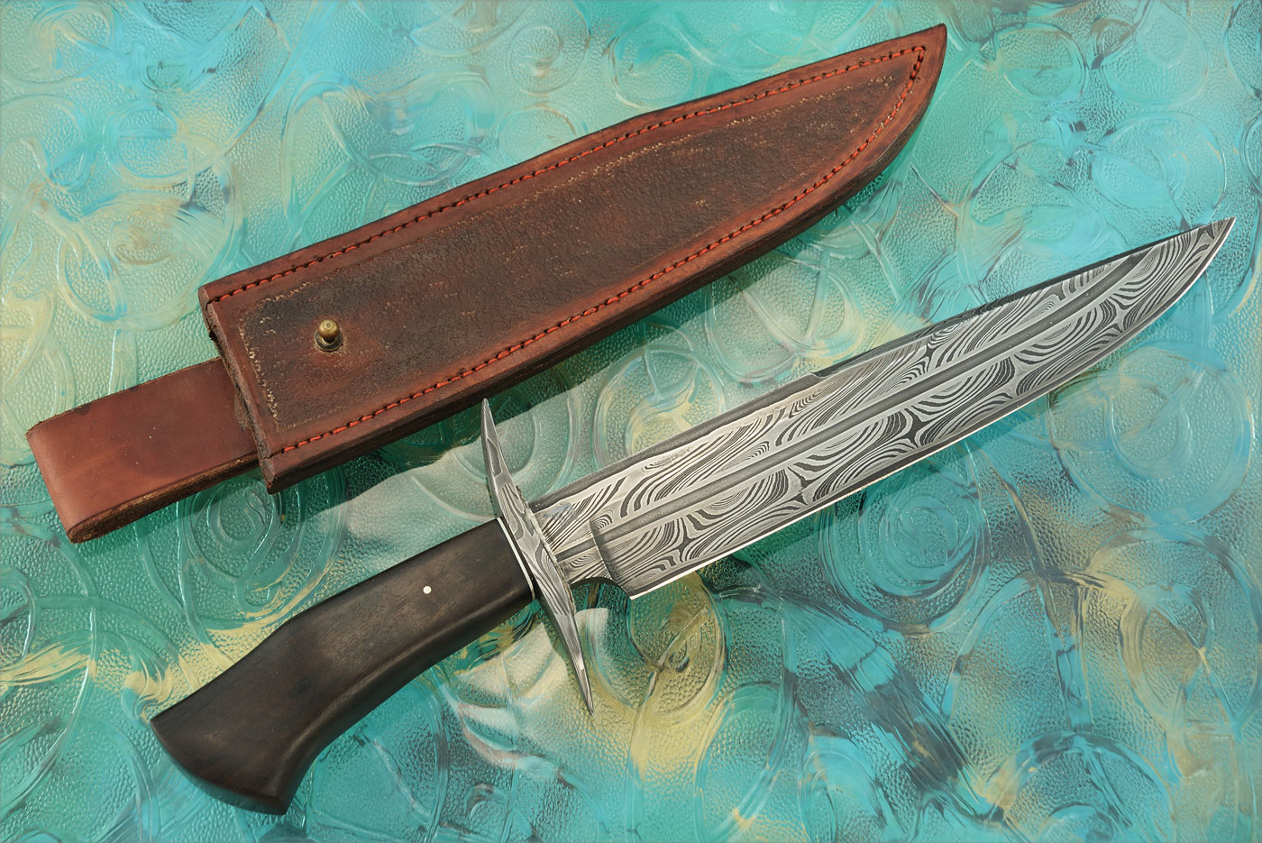 Damascus Bowie with Ancient Red Gum