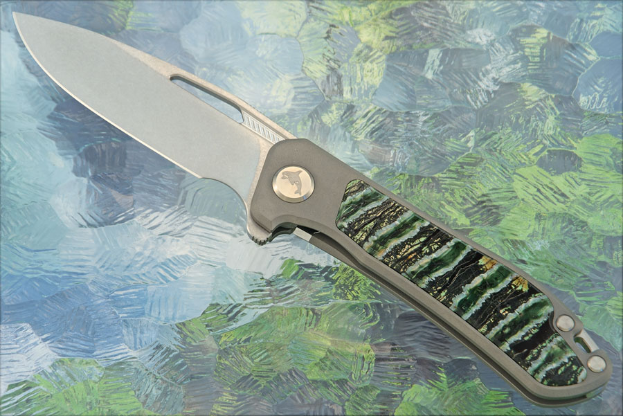 Orca 2.0 Frame Lock Flipper with Green Mammoth Molar Inlay - Stonewash M390 - Serial 203
