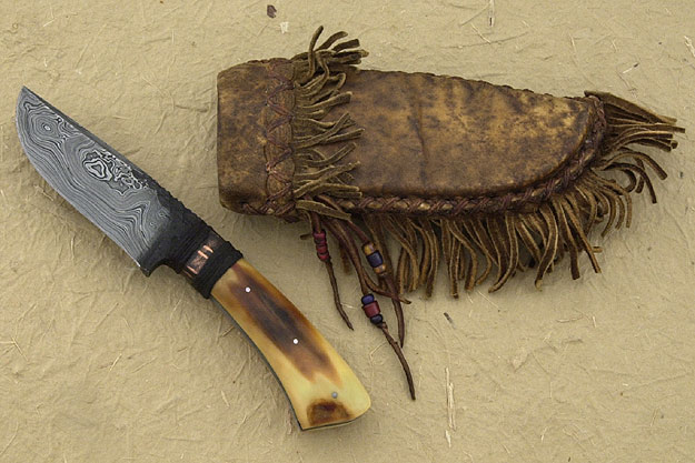 Small Hunter with Damascus and Walrus Ivory