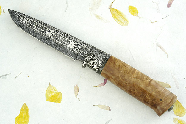 Accordion Mosaic Damascus Hunter with Willow Root Handle