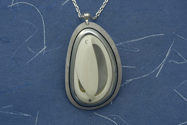 Reindeer Horn and Carved Mammoth Ivory Teardrop Pendant with 18
