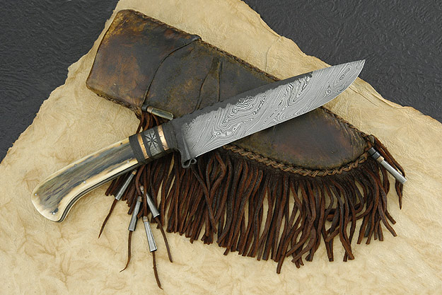Damascus Belt Knife with Mammoth Ivory