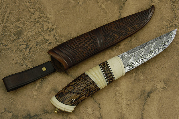 Palmwood Puukko with Fossil Mammoth and Walrus Ivories