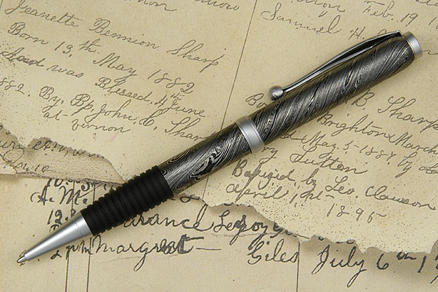 Damascus Pen with Satin Finished Silver Tone Fittings