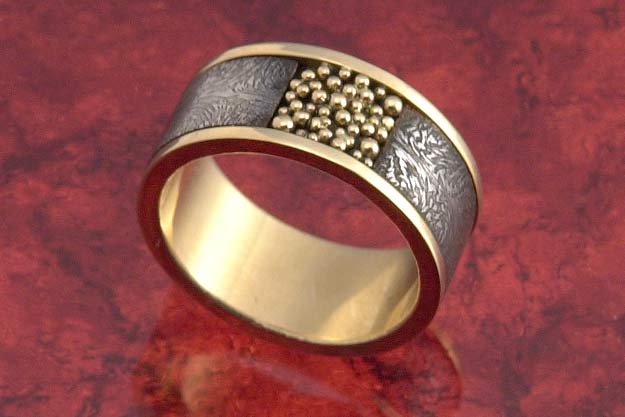 Gold Pearls Damascus Band - US Size 9