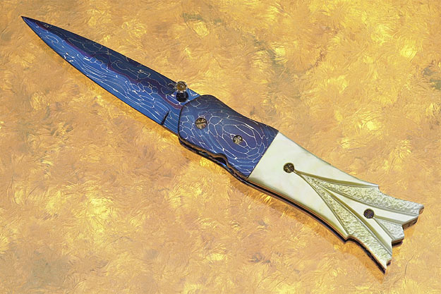 Sculpted Goldlip and Heat Colored Mosaic Folding Dagger