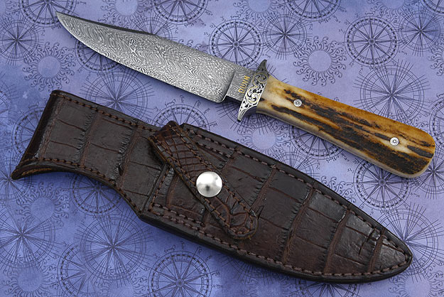 Engraved Damascus Bowie