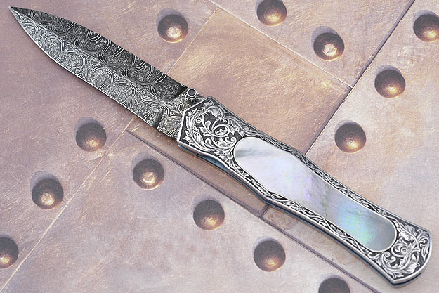 Engraved Folding Dagger with Mother of Pearl (M6)