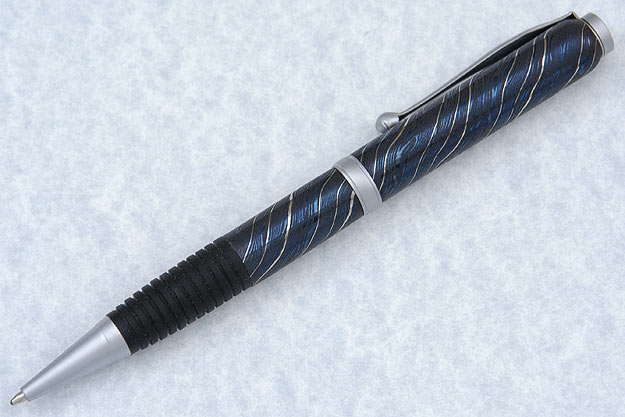 Blued Damascus Pen with Satin Finished Silver Tone Fittings