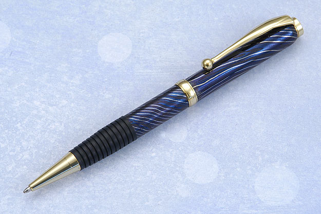 Blued Damascus Pen with Gold Plate Fittings