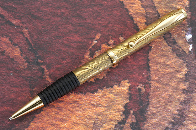 Gold Plated Damascus Pen with Gold Plate Fittings