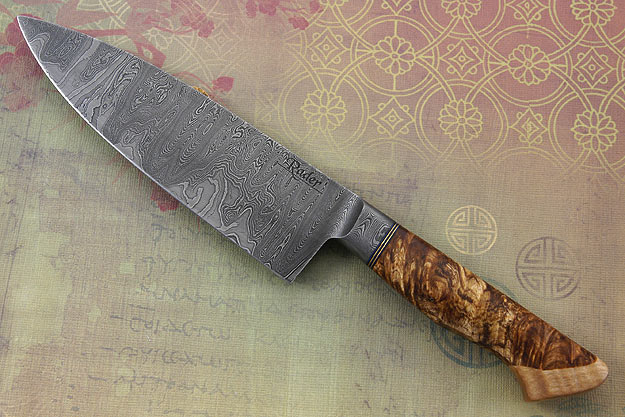 Damascus Chef's Knife with Maple Burl and Curly Maple (6 1/2 in.)